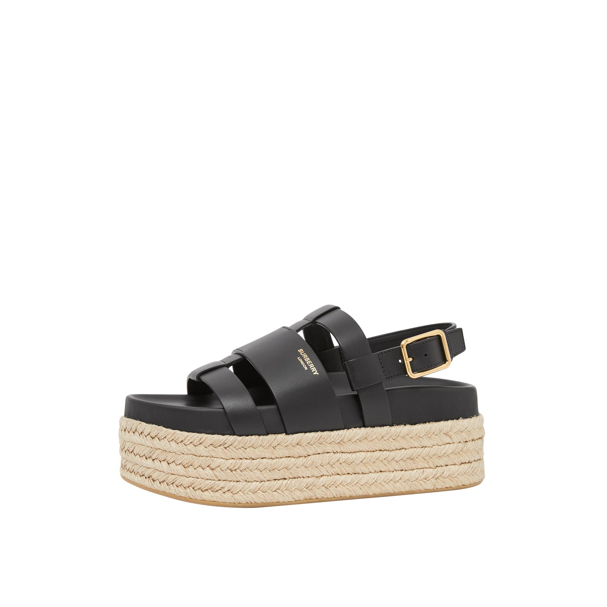 Sandales en cuir et jute avec logo - Noir