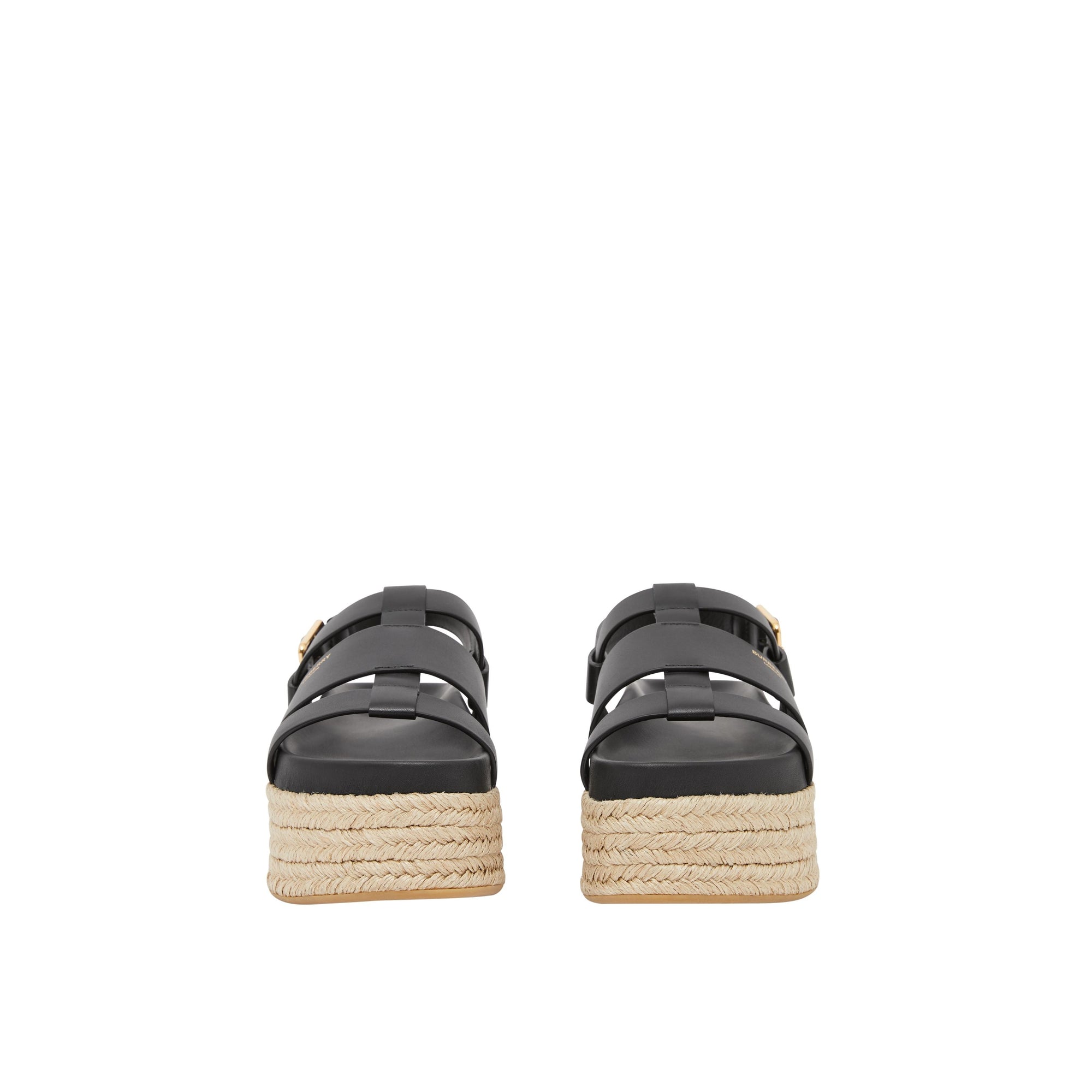 Sandales en cuir et jute avec logo - Noir