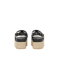 Sandales en cuir et jute avec logo - Noir
