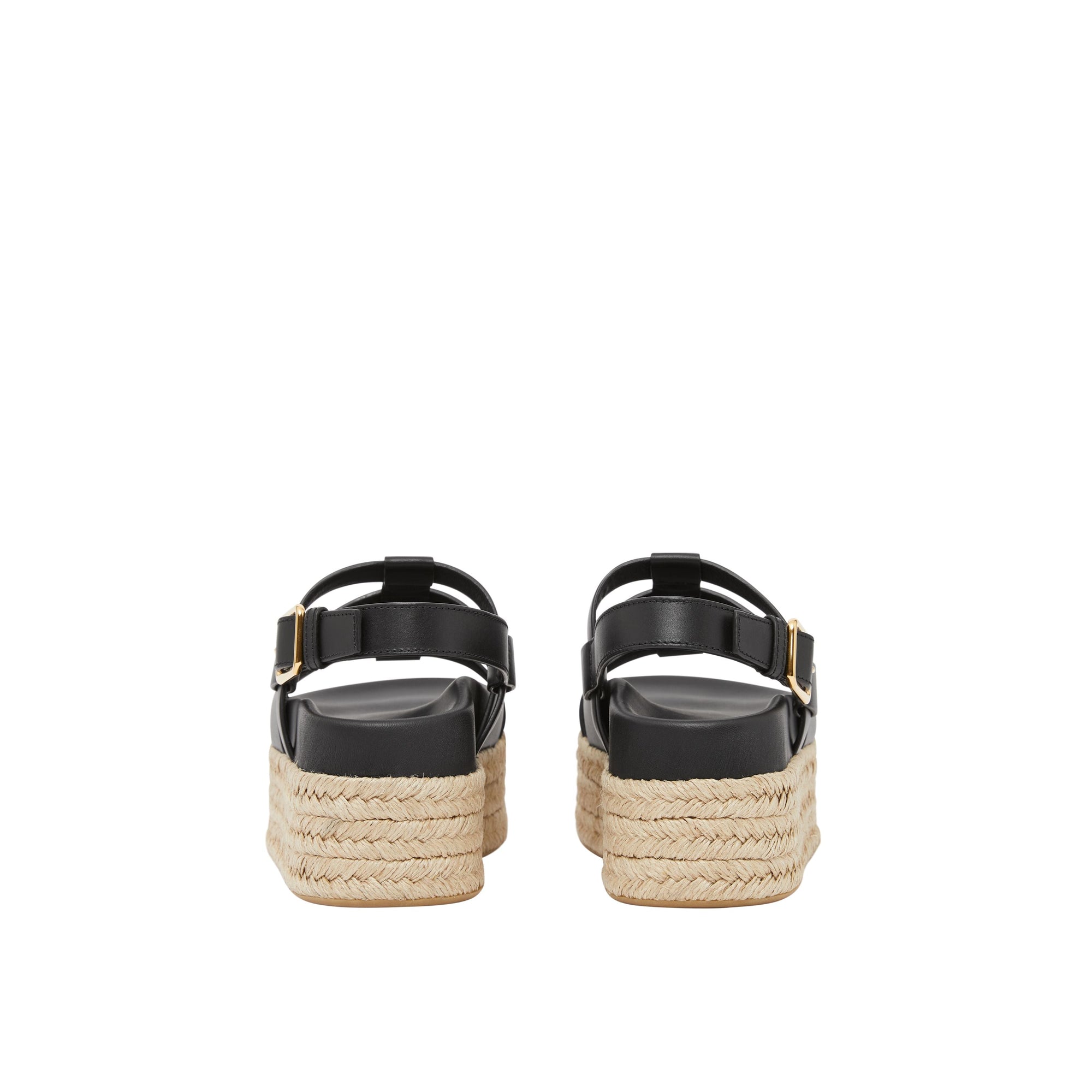 Sandales en cuir et jute avec logo - Noir