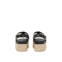 Sandales en cuir et jute avec logo - Noir
