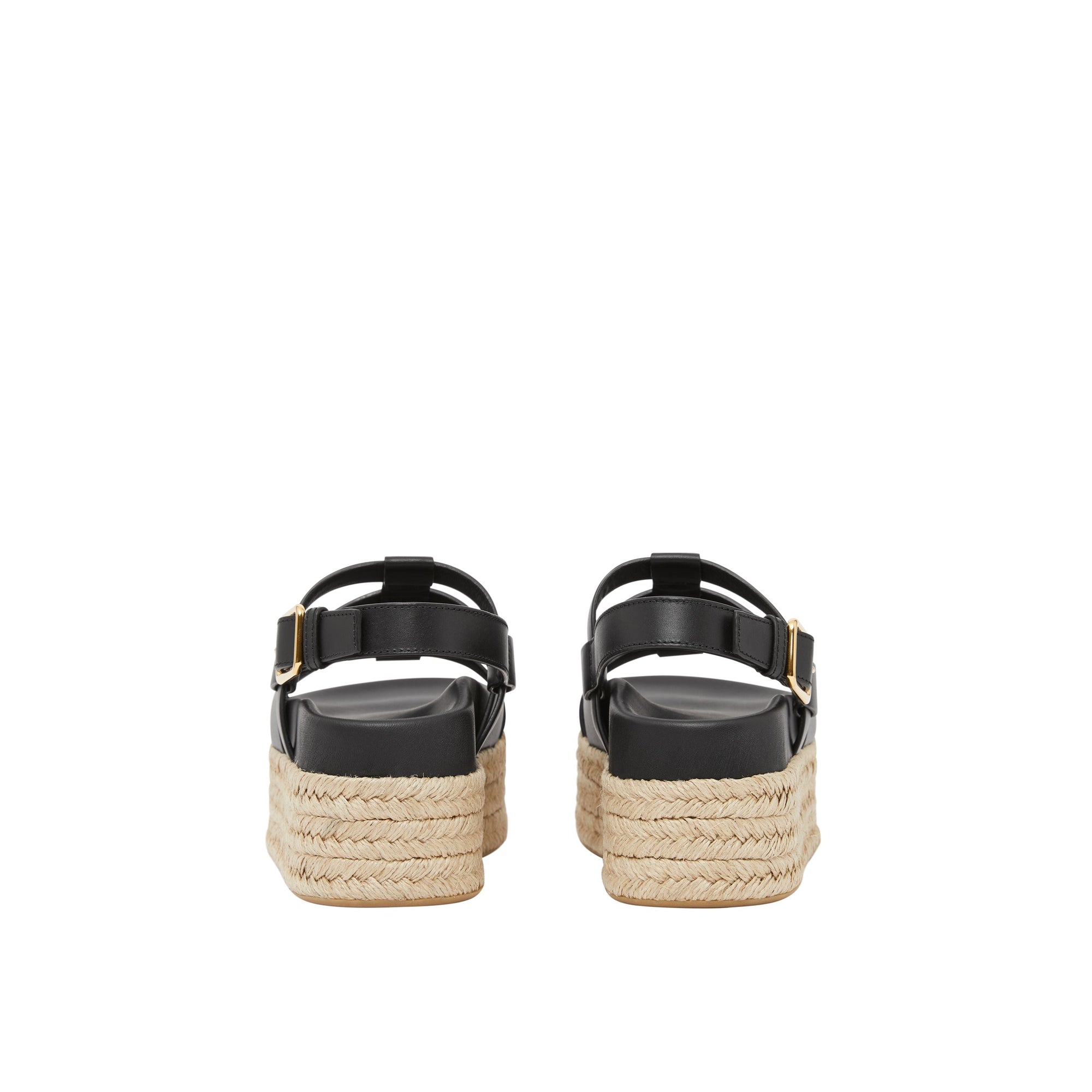 Sandales en cuir et jute avec logo - Noir
