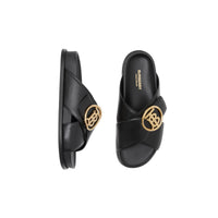 Claquettes en cuir monogram - Noir