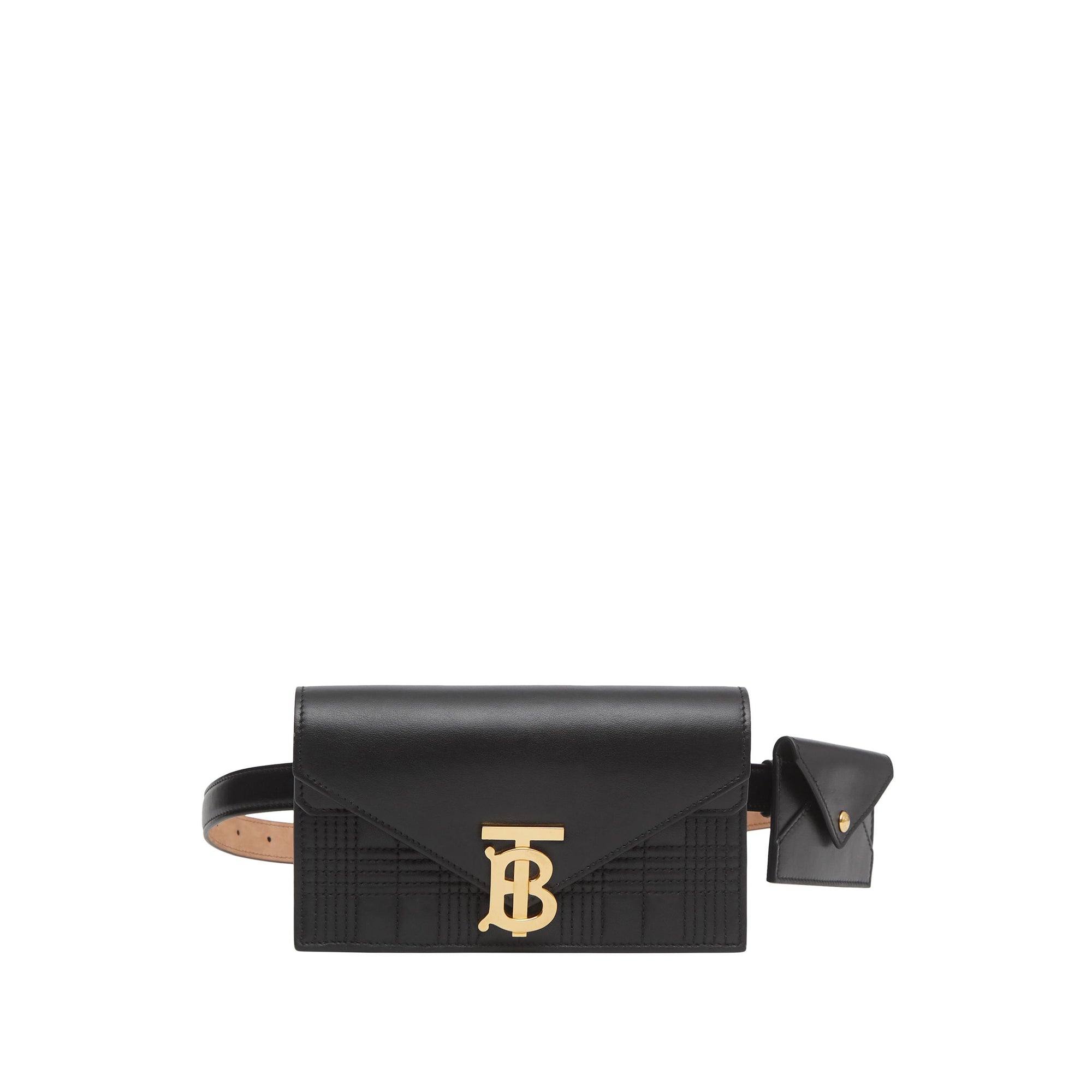 Clutch enveloppe TB ceinturé en cuir d'agneau matelassé - Noir