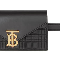 Clutch enveloppe TB ceinturé en cuir d'agneau matelassé - Noir