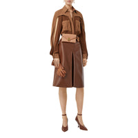 Clutch enveloppe TB ceinturé en cuir d'agneau matelassé - Camel intense