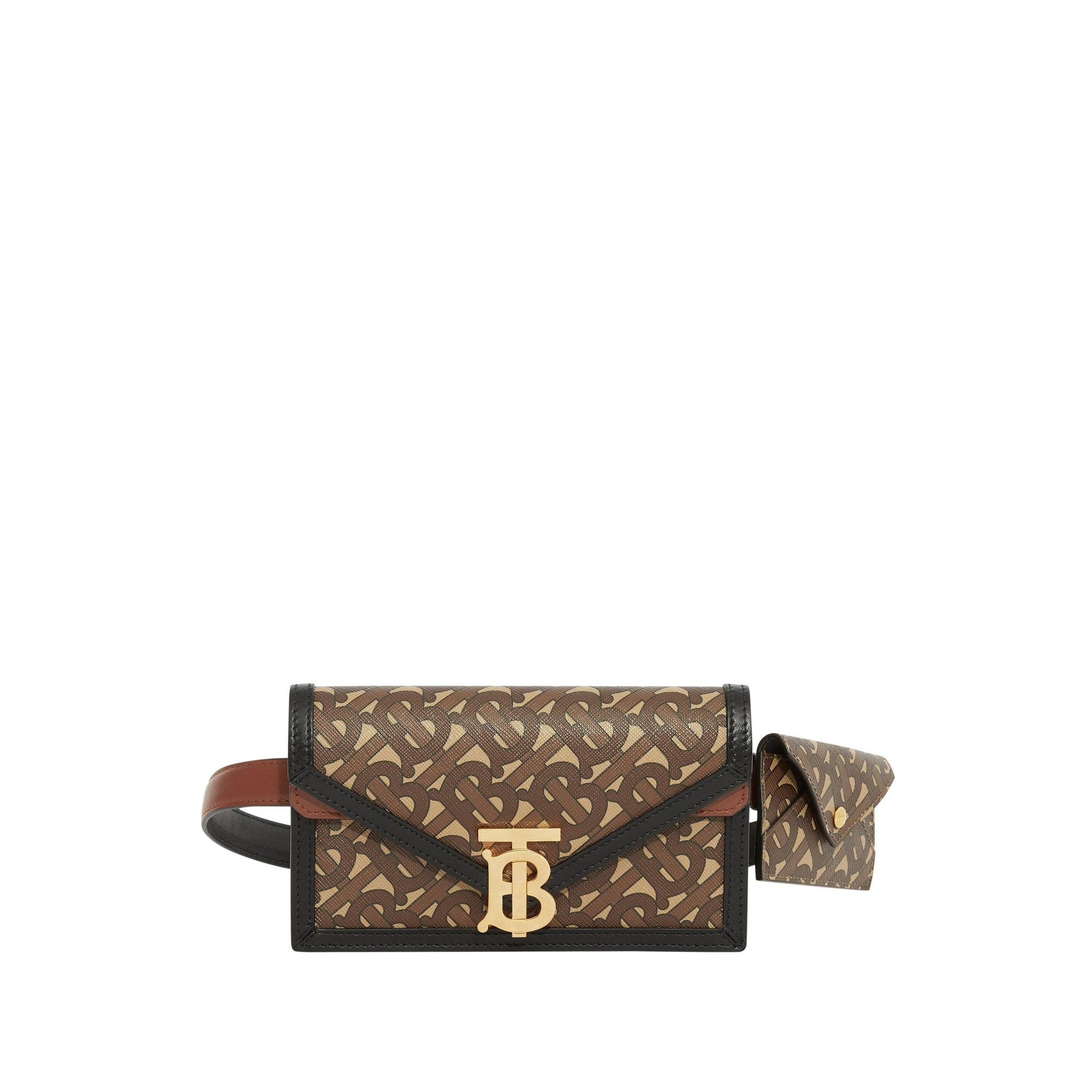 Clutch enveloppe TB ceinturé en toile écologique monogram - Brun bride