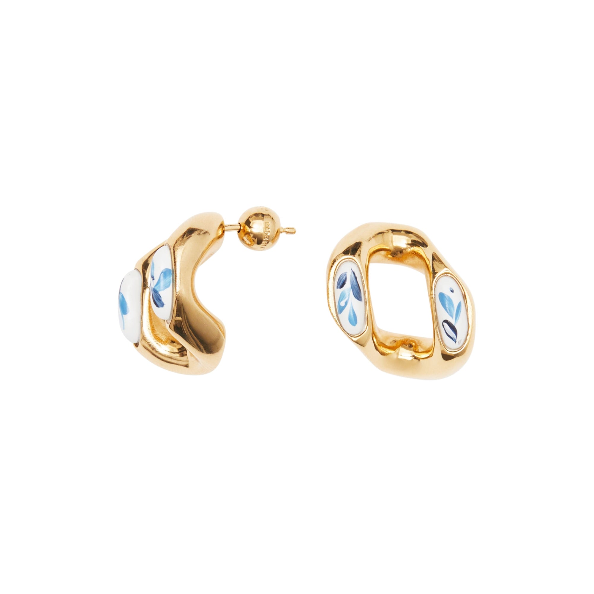 LGOLD/WHITE/BLUE Boucles d'oreilles à maillon plaquées or avec émail