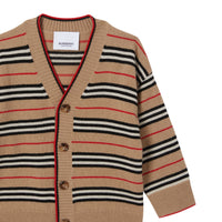 ARCHIVE BEIGE Cardigan en laine et cachemire à rayures iconiques