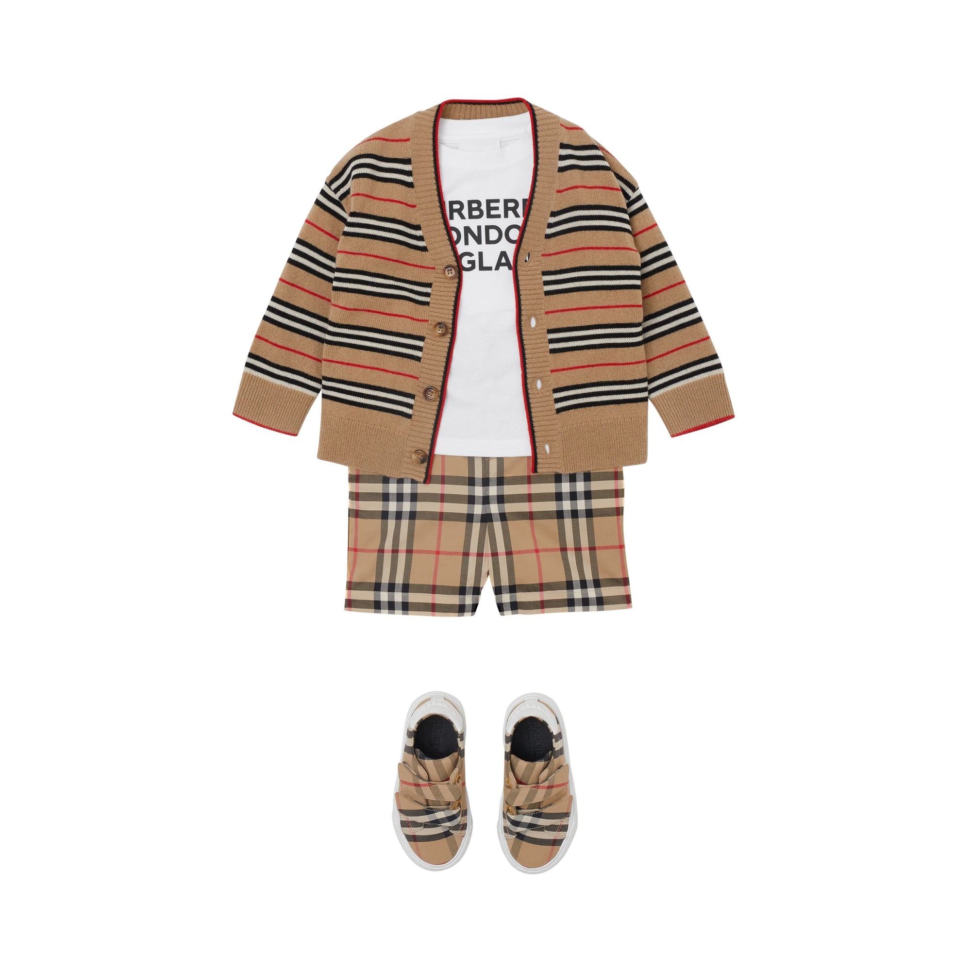 ARCHIVE BEIGE Cardigan en laine et cachemire à rayures iconiques