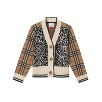 LEOPARD PRINT Cardigan en jacquard de laine mérinos à motif check et léopard