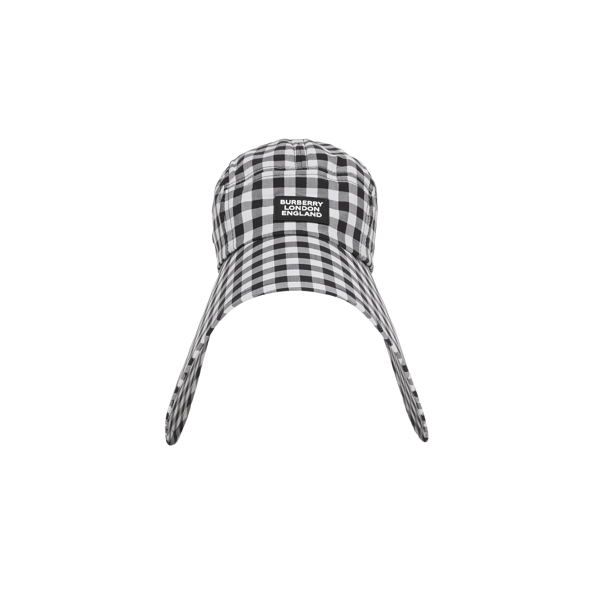 Casquette à bords larges en coton vichy avec logo appliqué - Noir & blanc