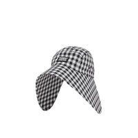 Casquette à bords larges en coton vichy avec logo appliqué - Noir & blanc