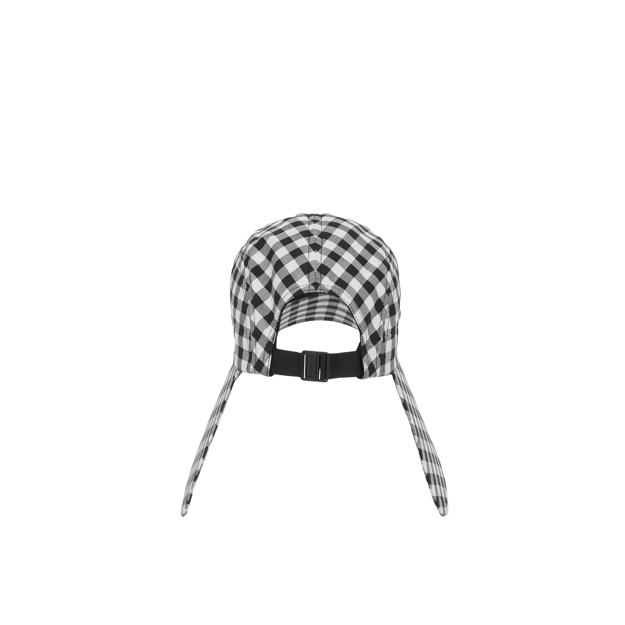 Casquette à bords larges en coton vichy avec logo appliqué - Noir & blanc