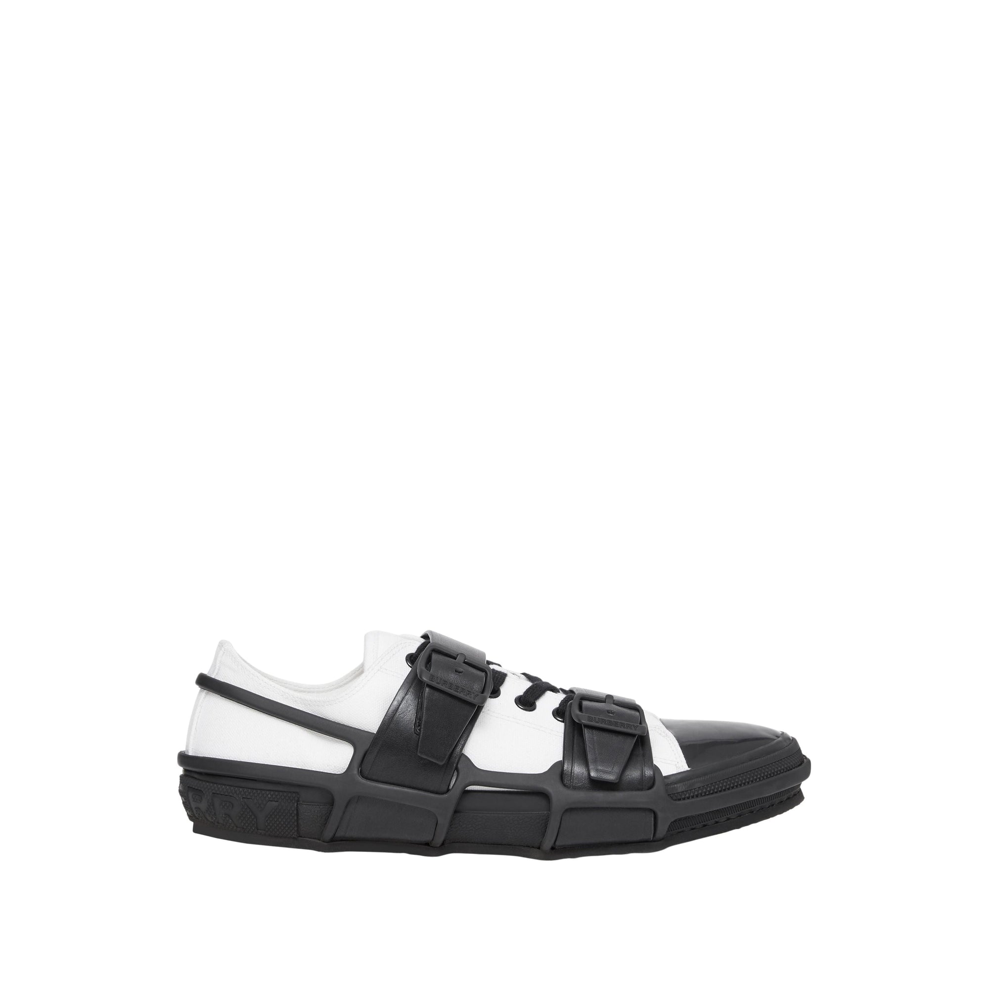 Sneakers webb en coton et cuir - Noir