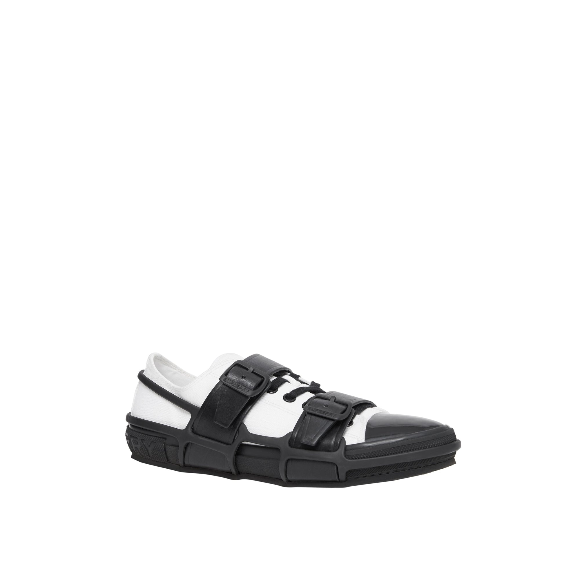 Sneakers webb en coton et cuir - Noir