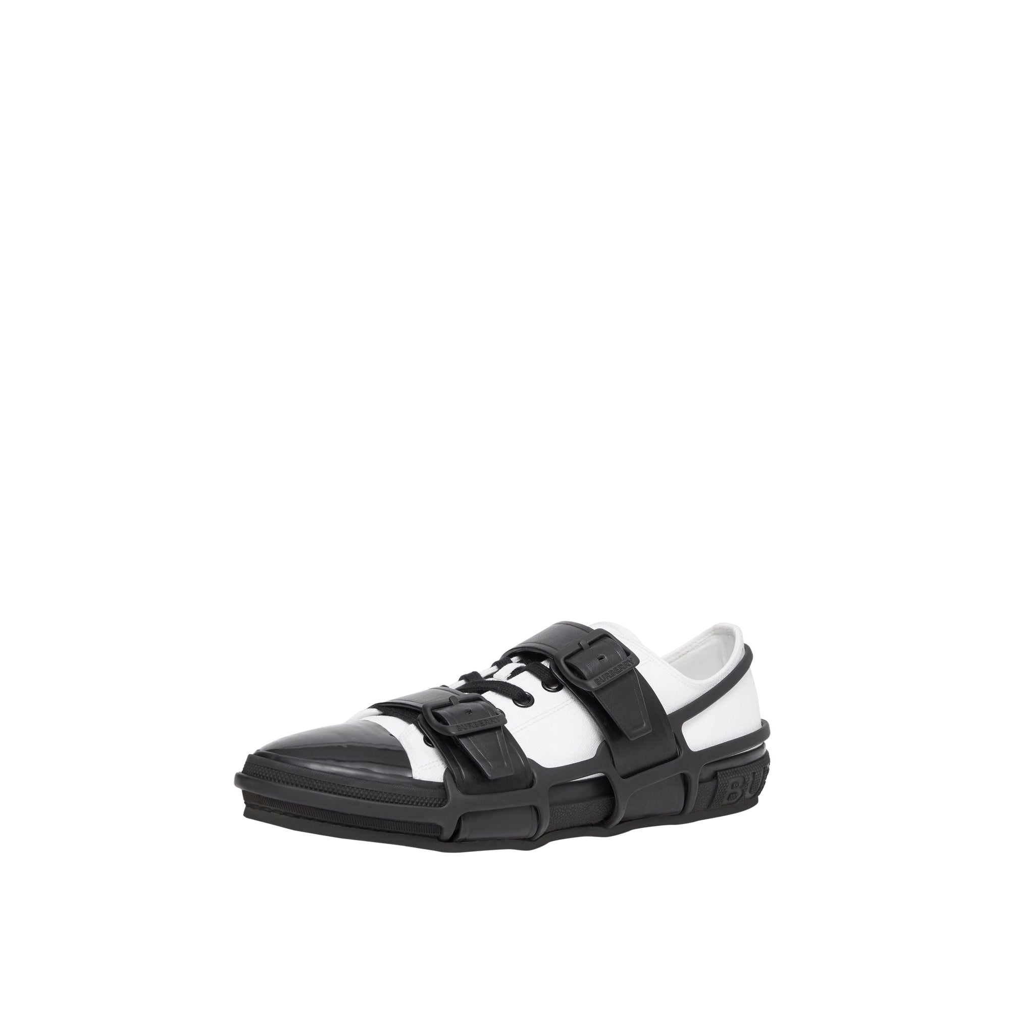 Sneakers webb en coton et cuir - Noir