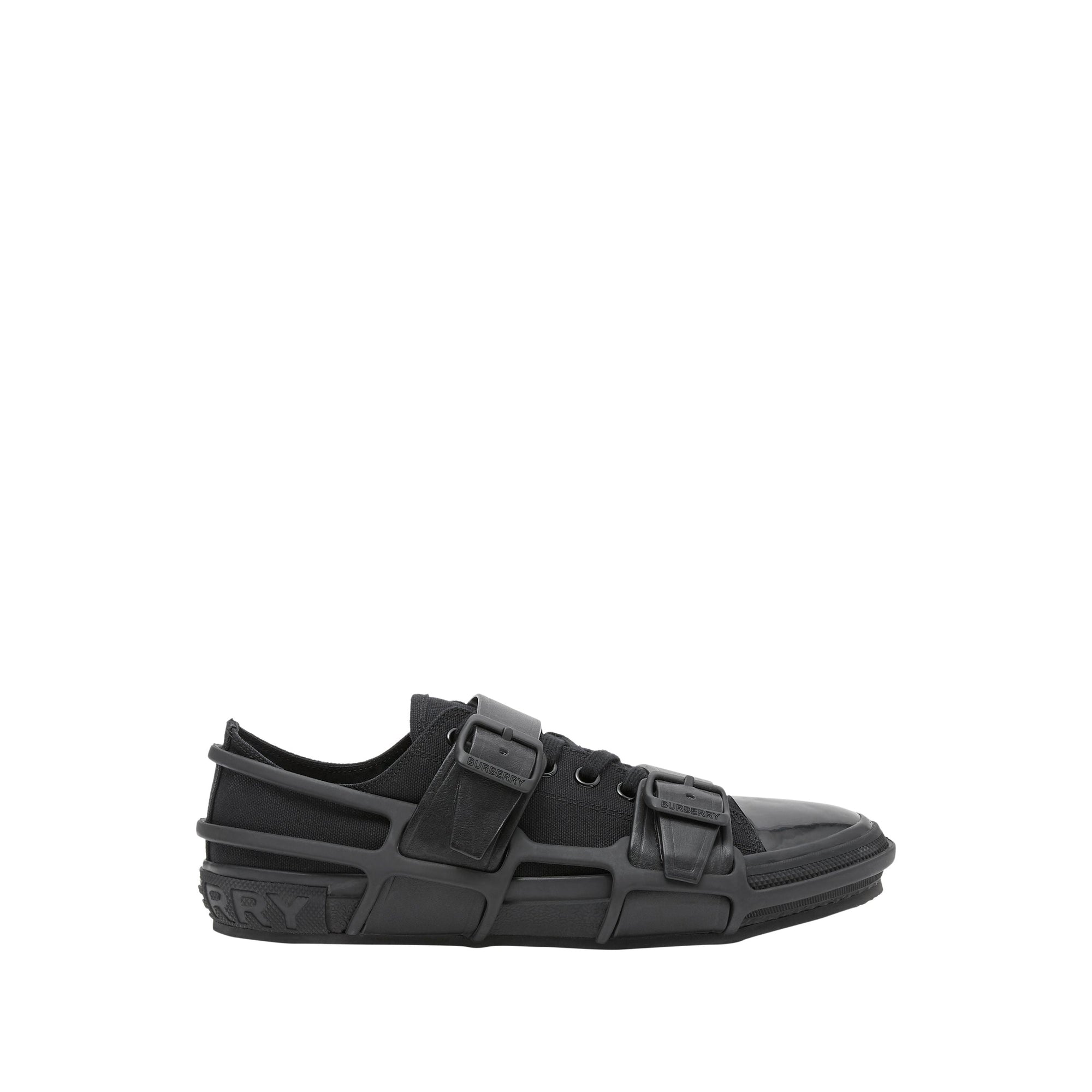 Sneakers webb en coton et cuir - Noir