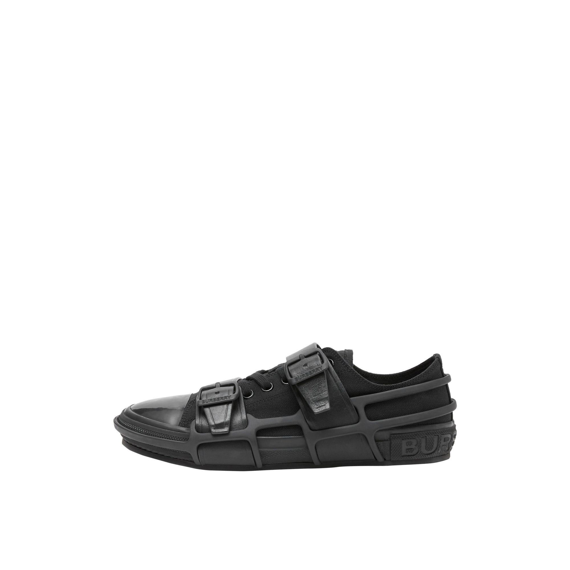 Sneakers webb en coton et cuir - Noir