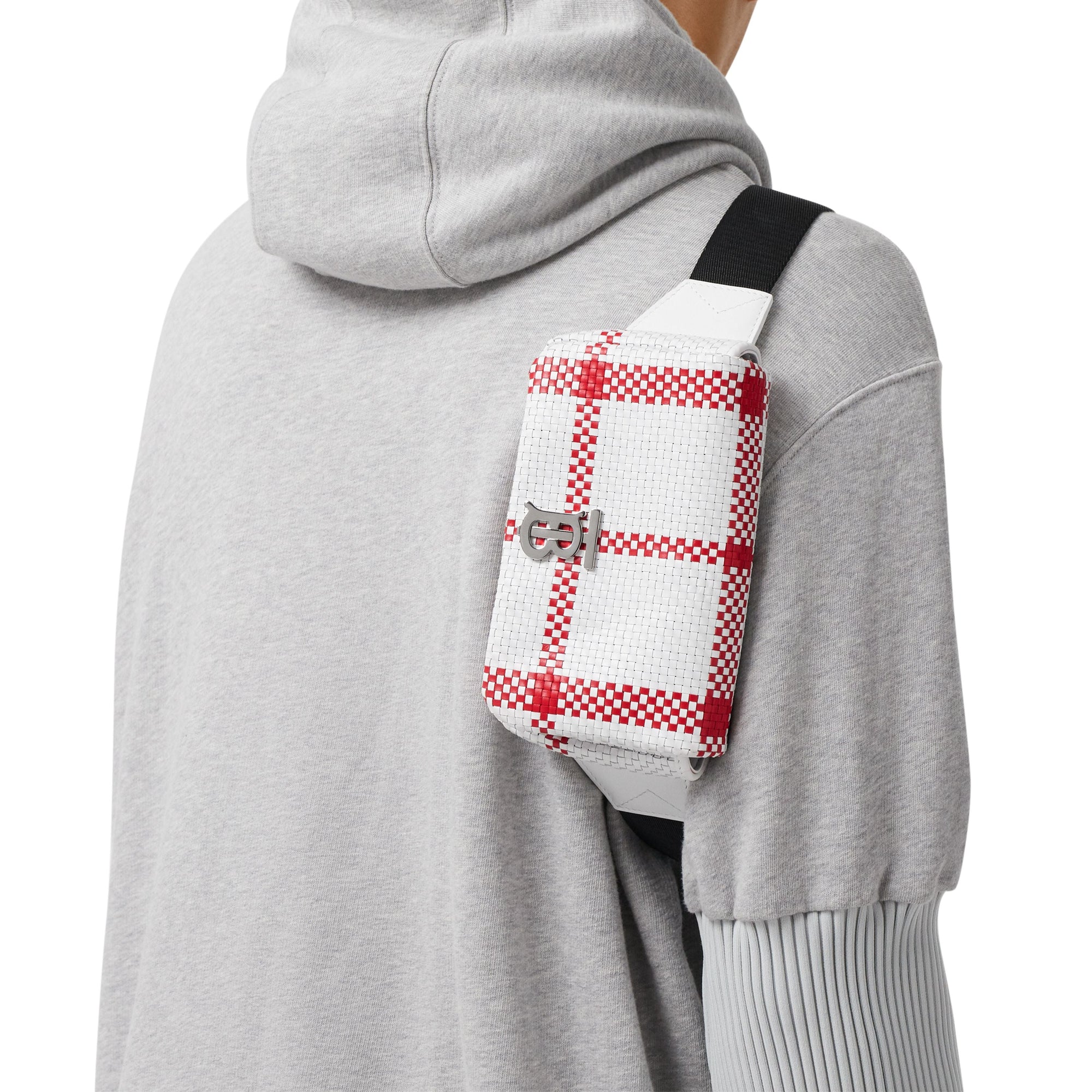 Sac banane lola en cuir tressé - Blanc & rouge