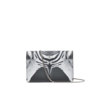 Porte-cartes en cuir à imprimé zèbre avec sangle amovible - Noir