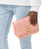 Petit sac TB en cuir tissé - Rose Blush