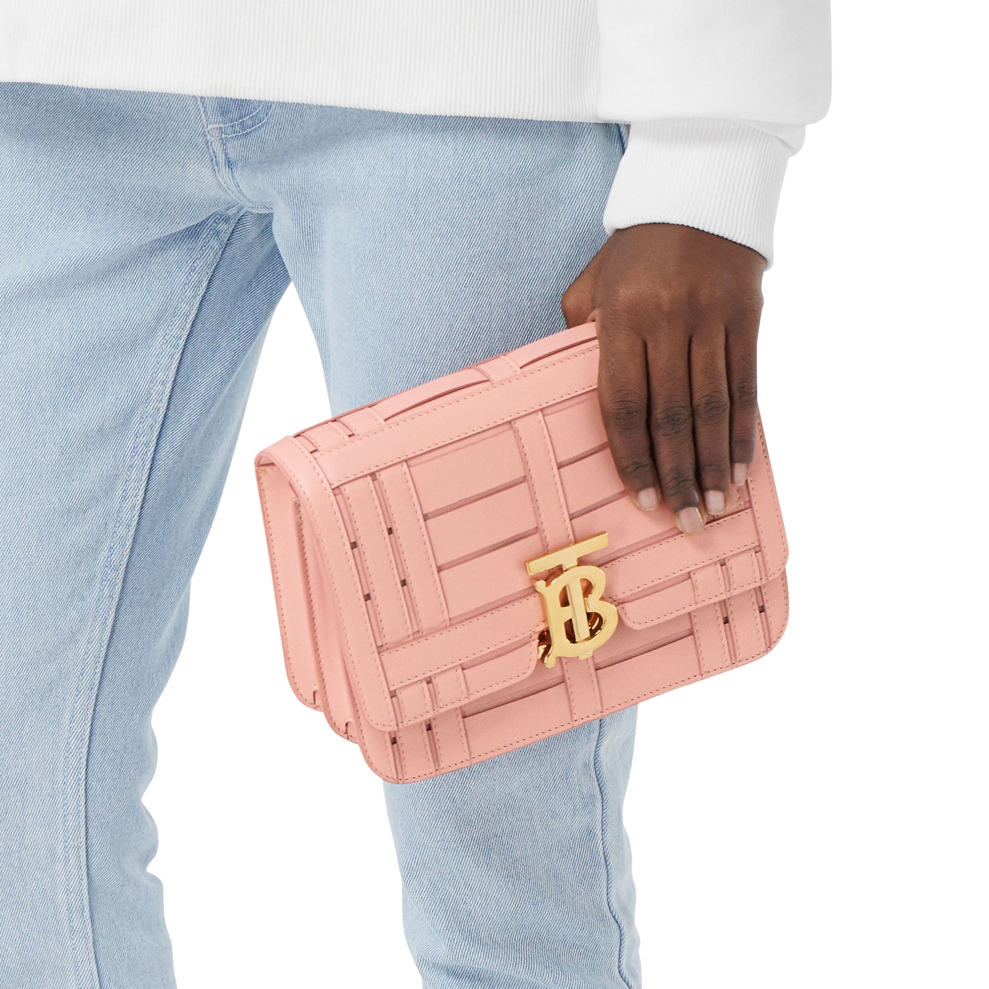 Petit sac TB en cuir tissé - Rose Blush
