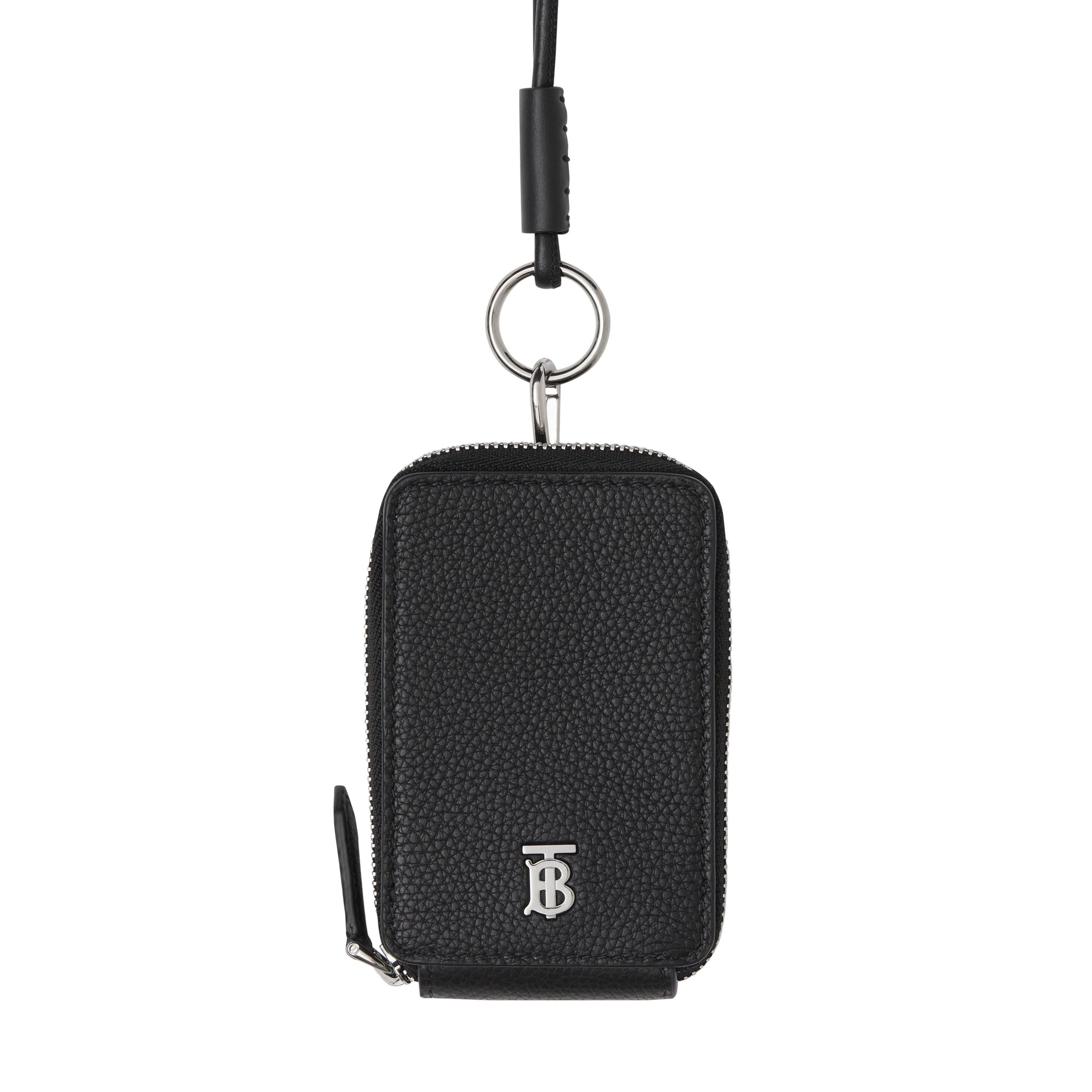 BLACK Porte-cartes en cuir grainé avec lanière