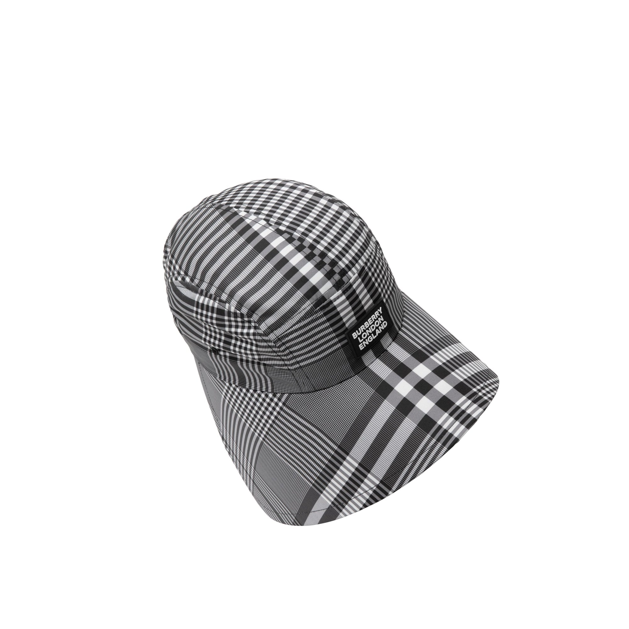 Casquette à bords larges check avec logo appliqué - Noir & blanc