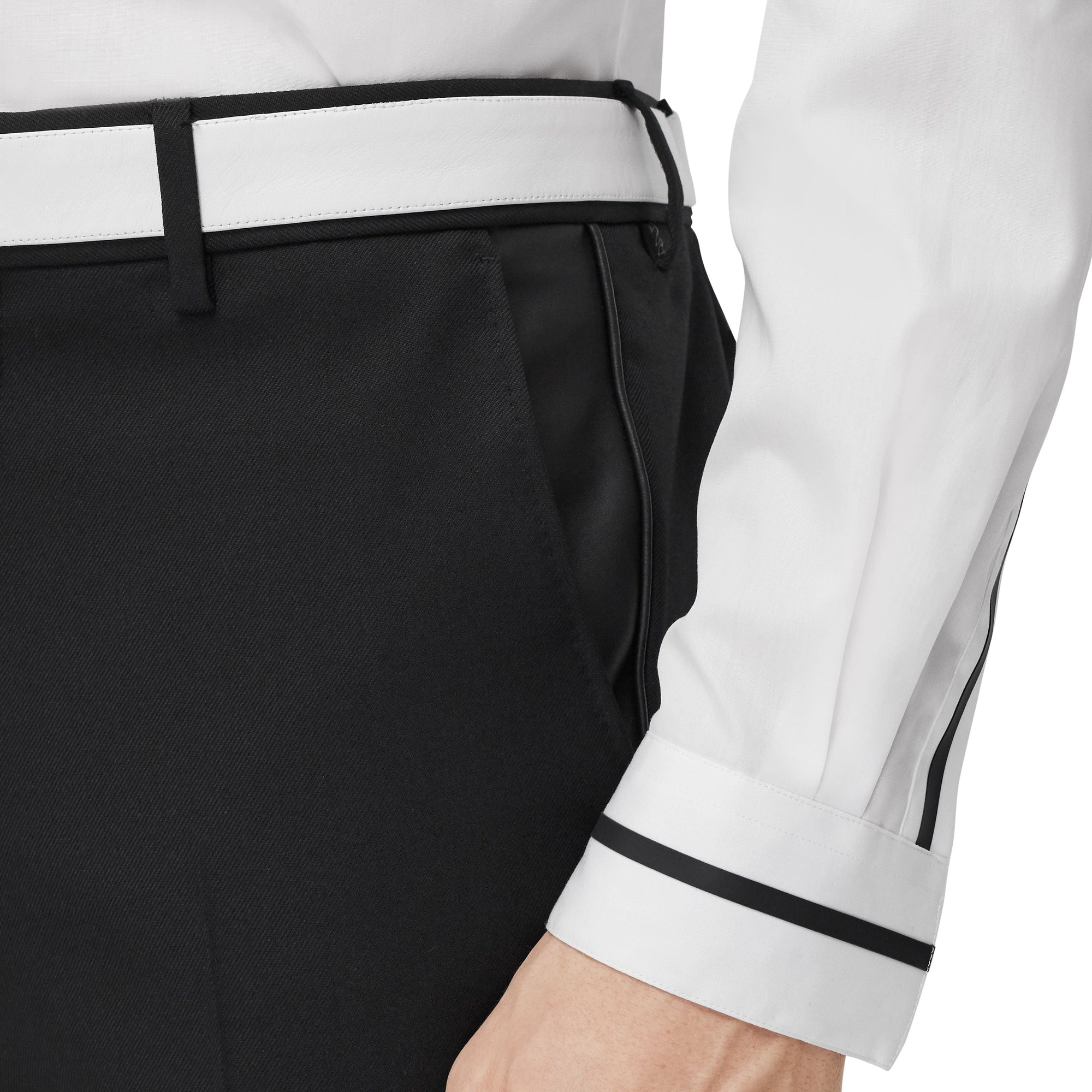 BLACK Pantalon de costume en laine avec cuir d'agneau