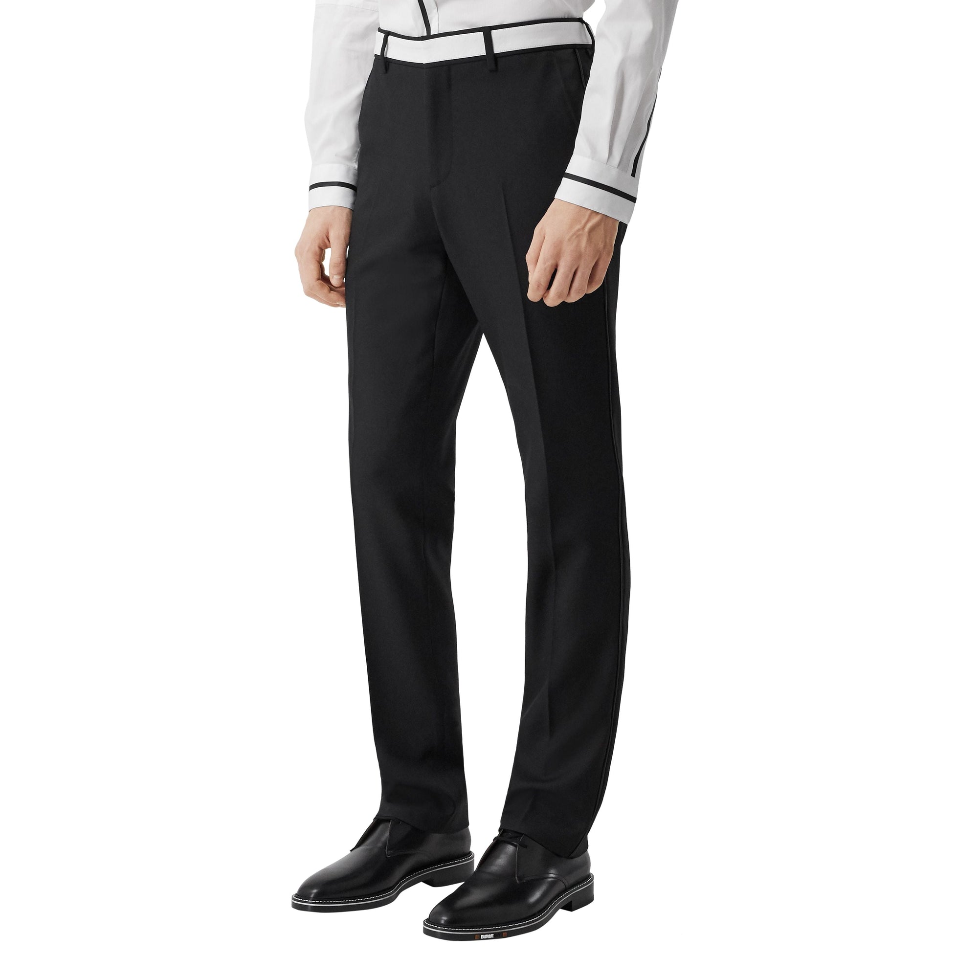 BLACK Pantalon de costume en laine avec cuir d'agneau