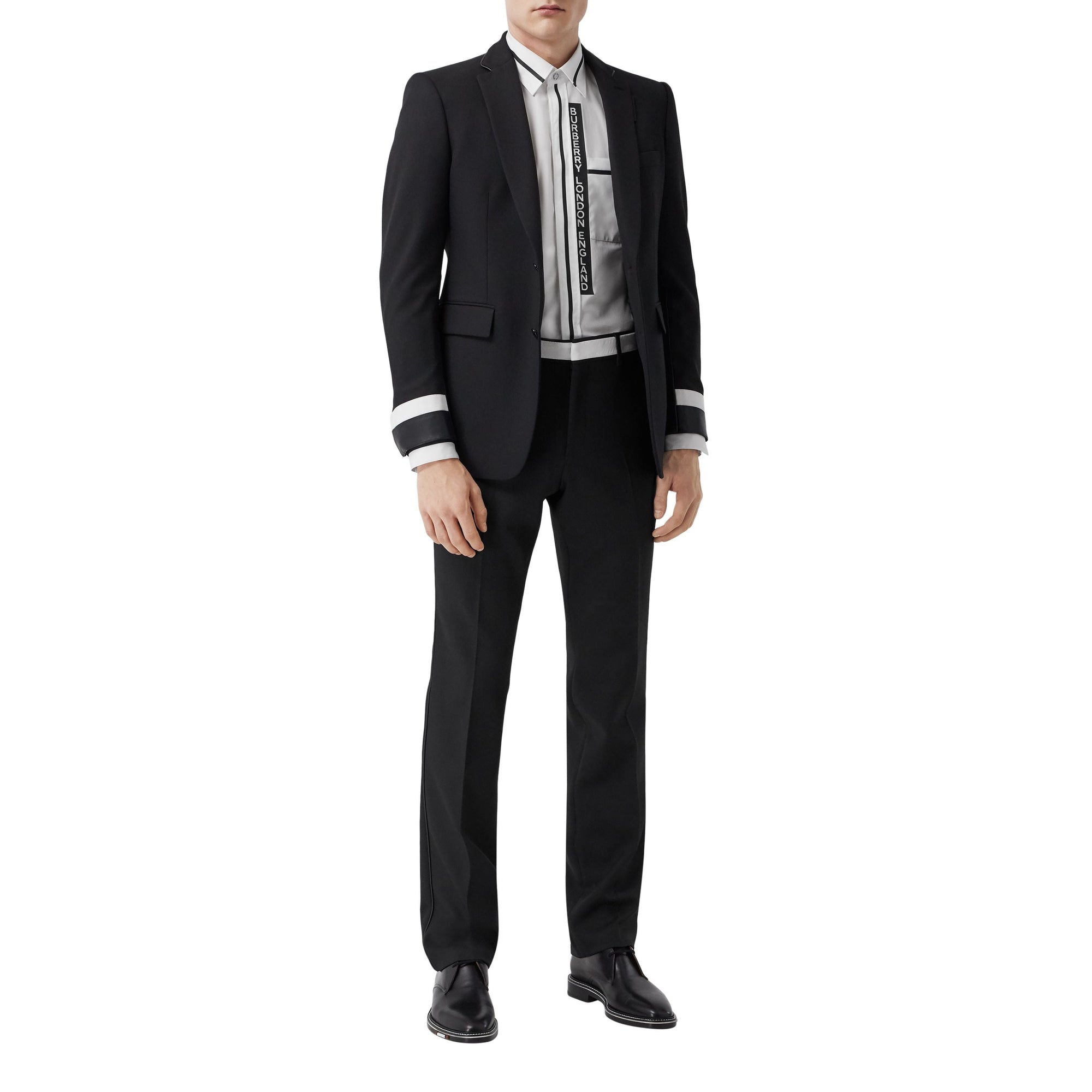 BLACK Pantalon de costume en laine avec cuir d'agneau