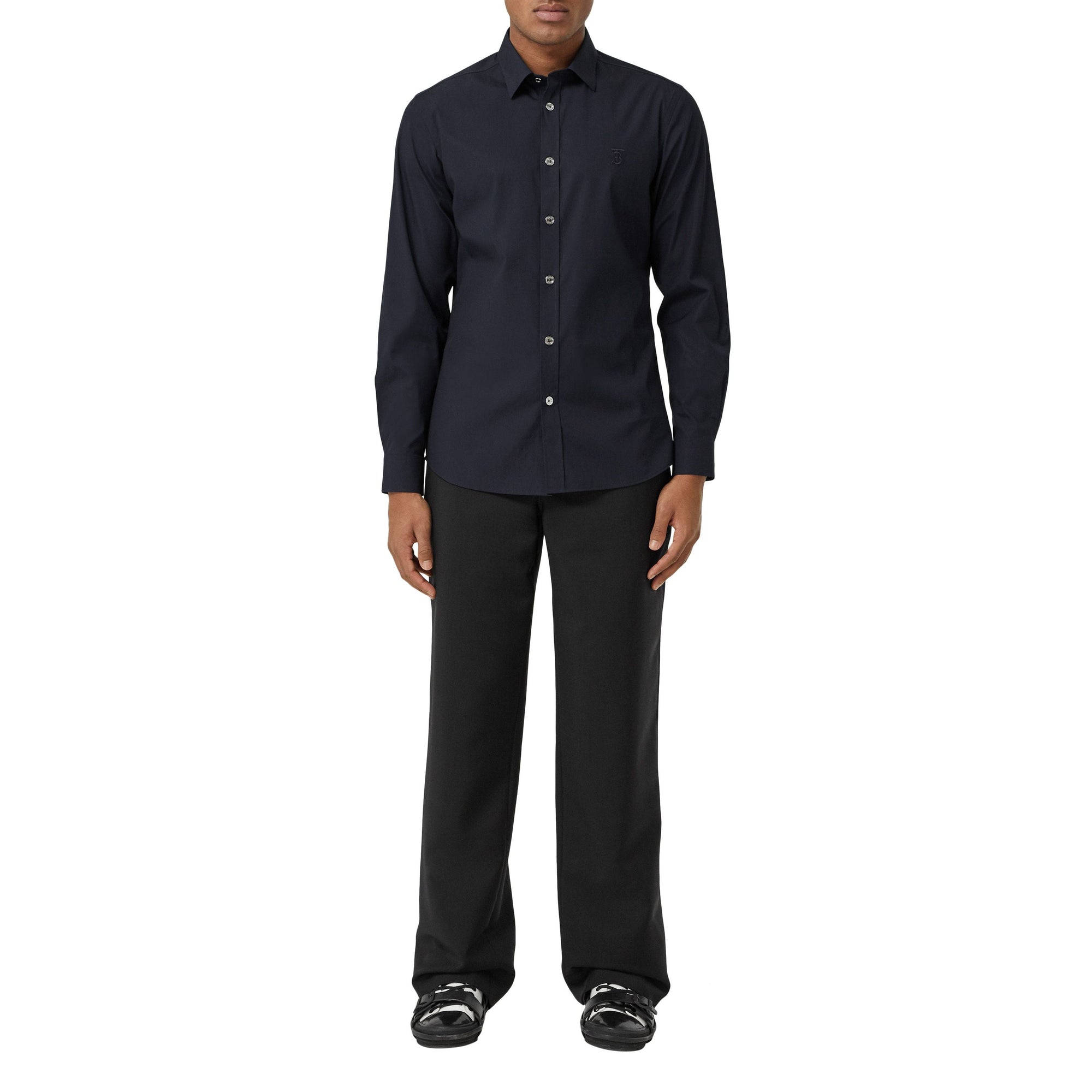 NAVY Chemise en popeline de coton stretch Monogram
