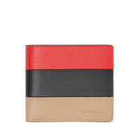 Portefeuille à rabat multidevise en cuir color-block - Rouge & noir & beige