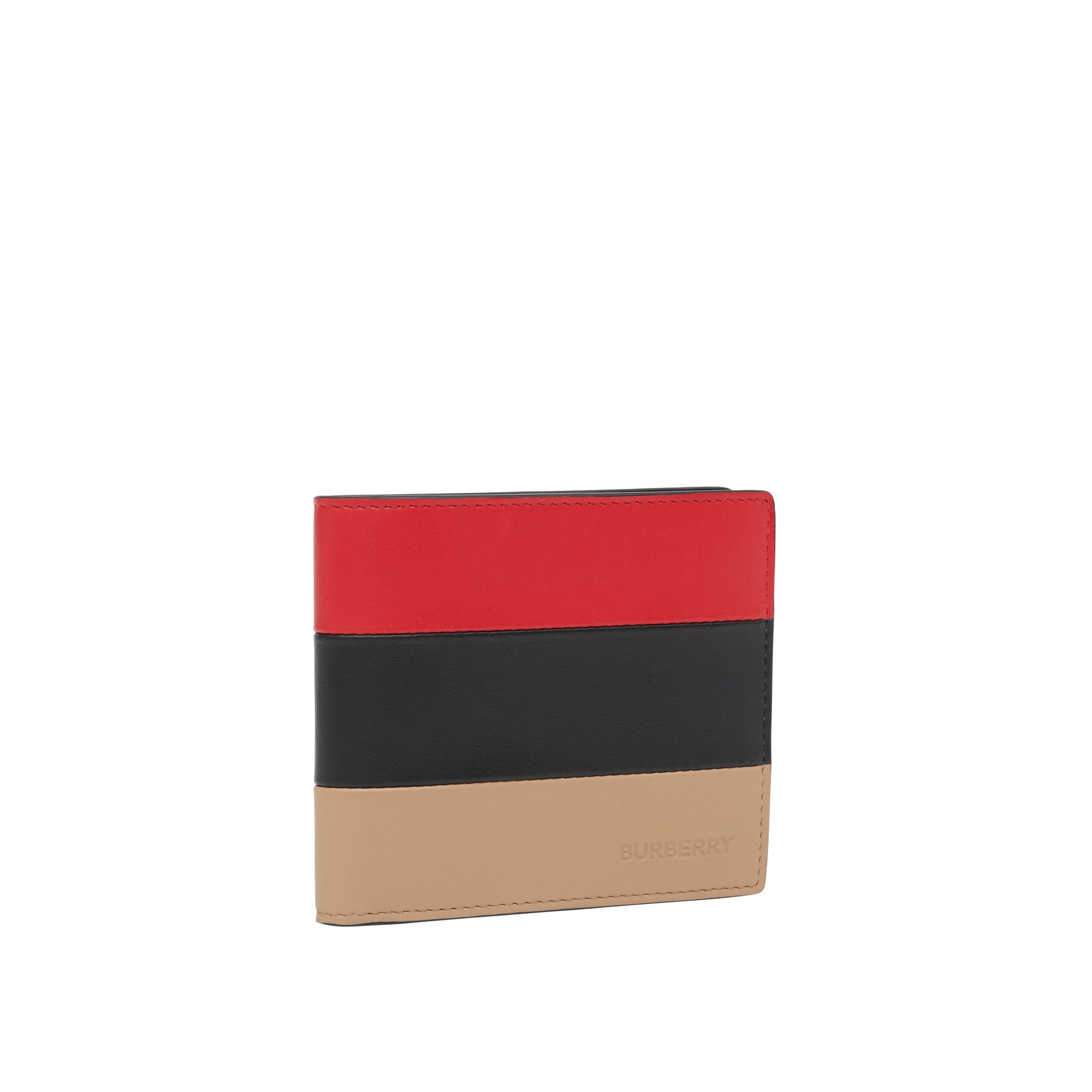 Portefeuille à rabat multidevise en cuir color-block - Rouge & noir & beige