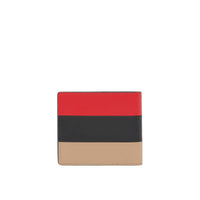Portefeuille à rabat multidevise en cuir color-block - Rouge & noir & beige