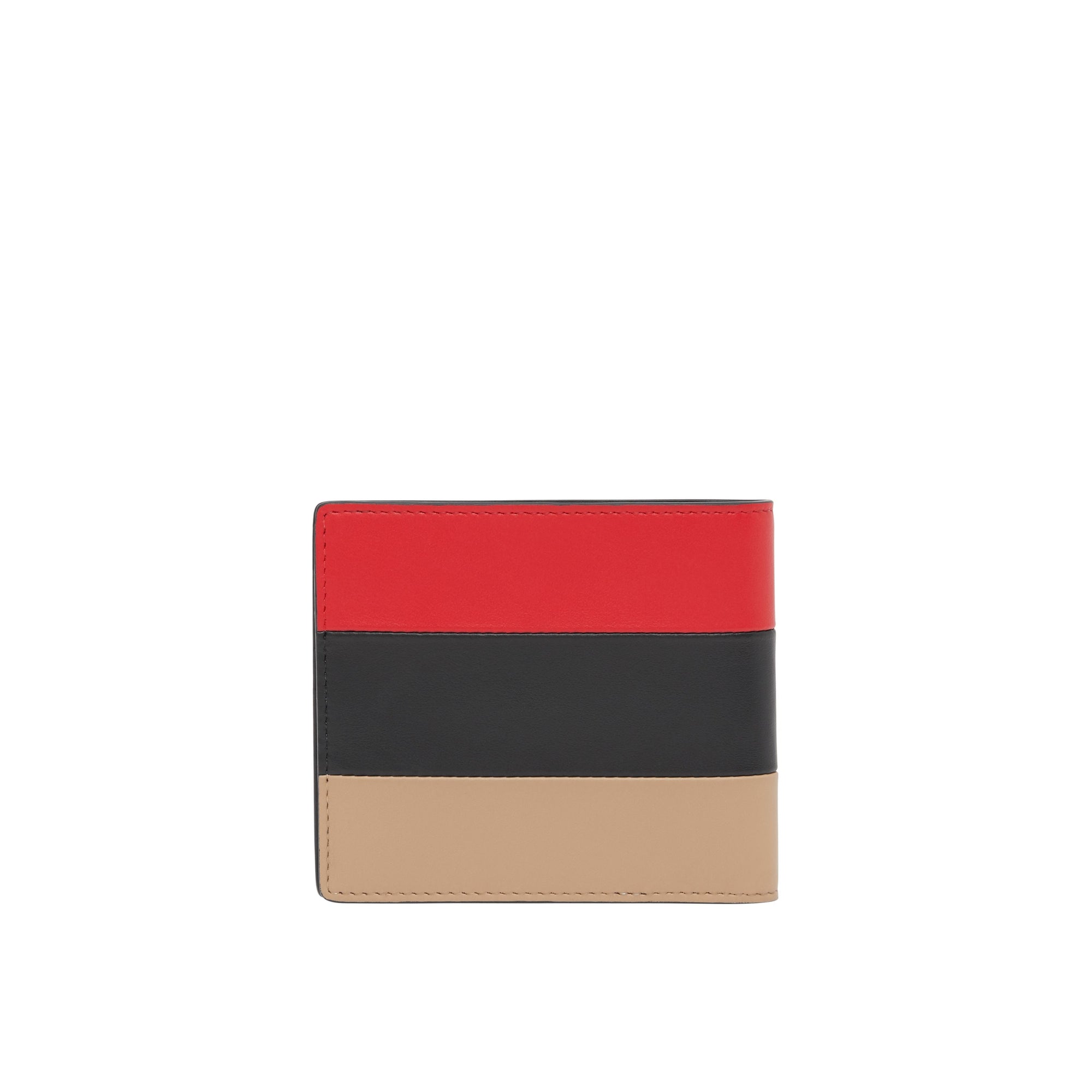 Portefeuille à rabat multidevise en cuir color-block - Rouge & noir & beige