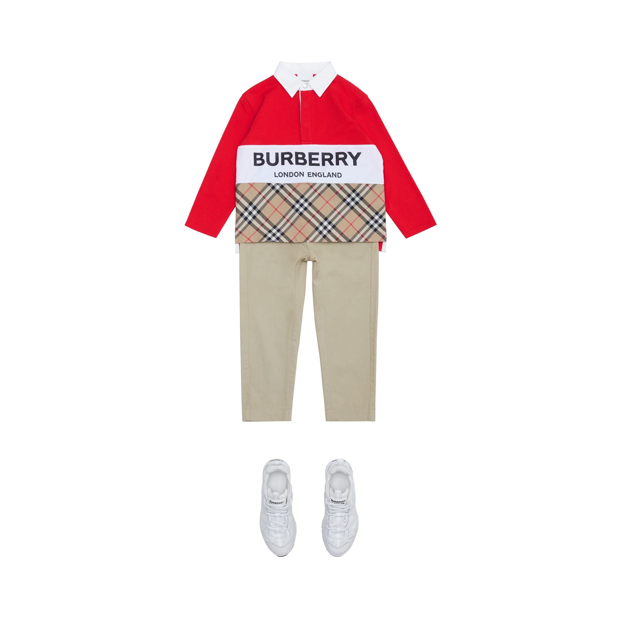 BRIGHT RED Polo à manches longues avec Vintage check et logo