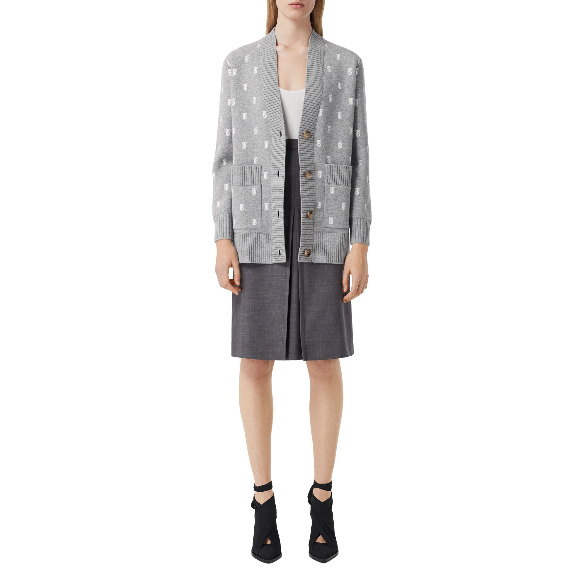 Cardigan oversize en laine et cachemire mélangés monogram - Camaïeu de gris moyens