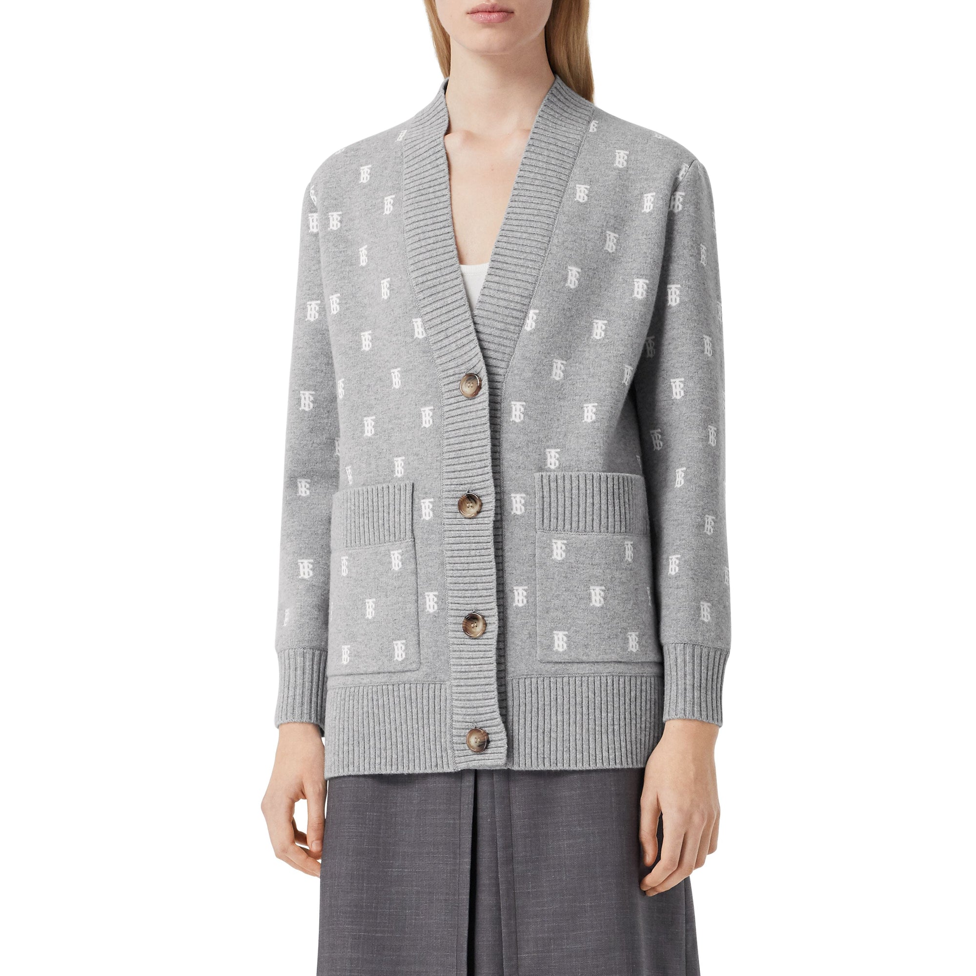 Cardigan oversize en laine et cachemire mélangés monogram - Camaïeu de gris moyens