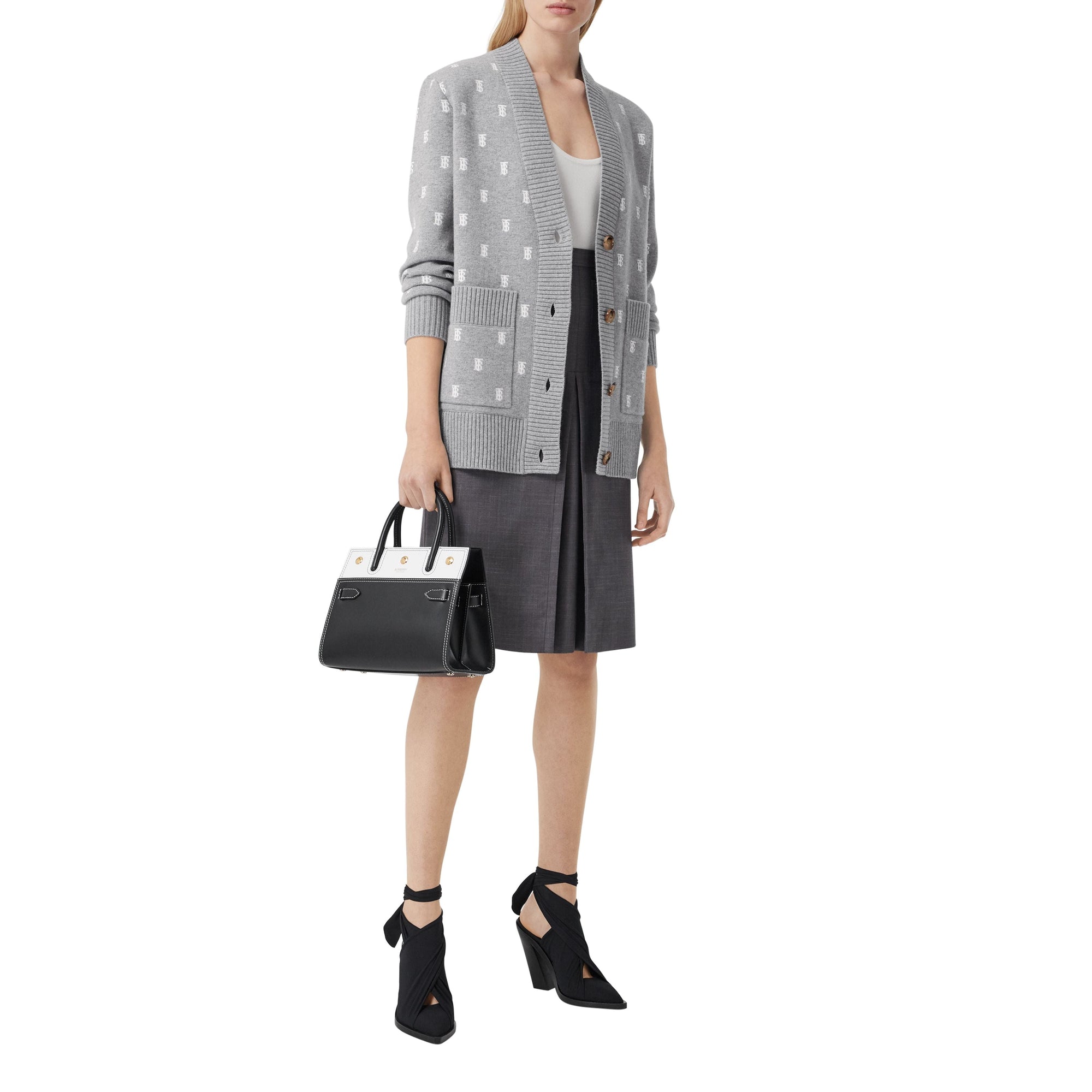 Cardigan oversize en laine et cachemire mélangés monogram - Camaïeu de gris moyens