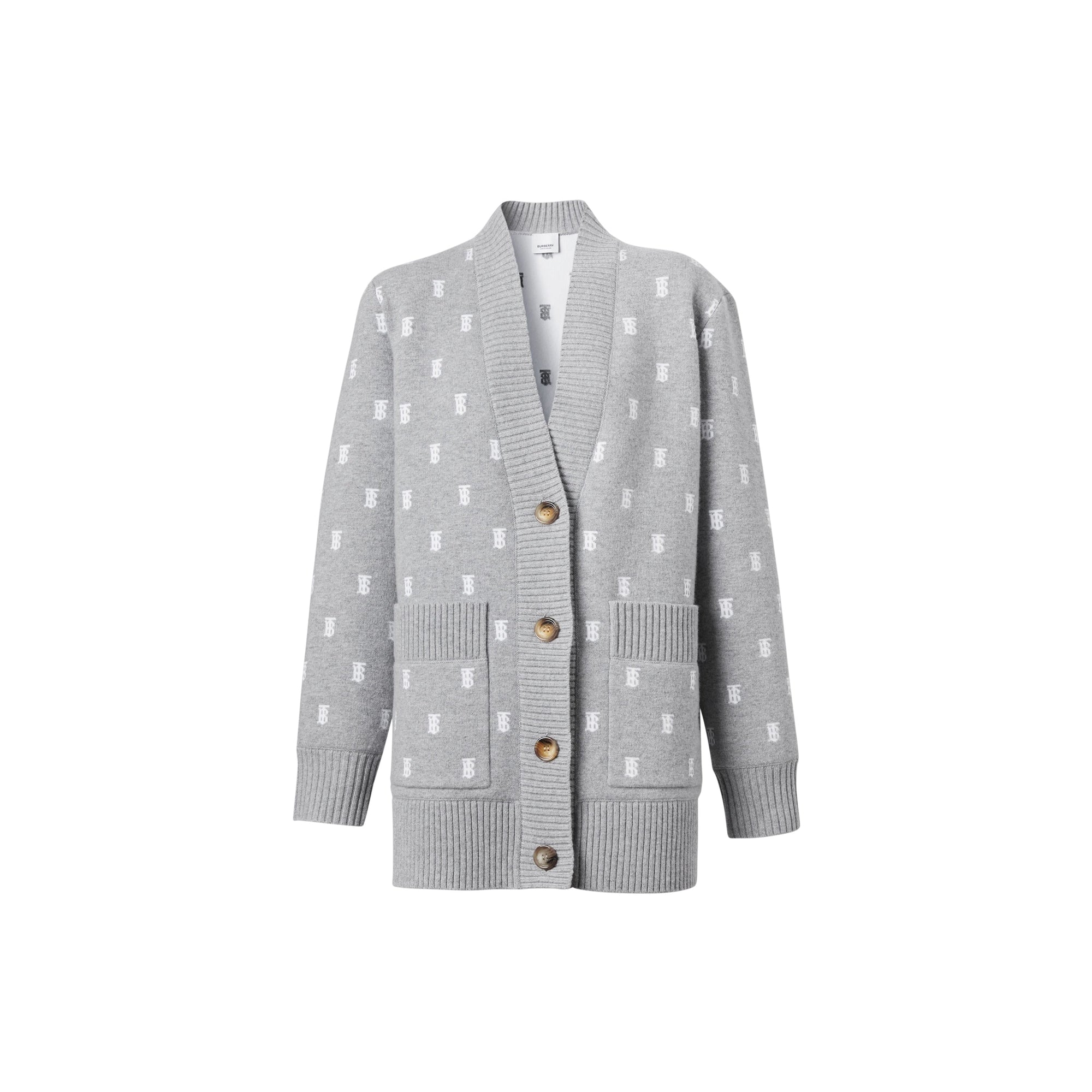 Cardigan oversize en laine et cachemire mélangés monogram - Camaïeu de gris moyens