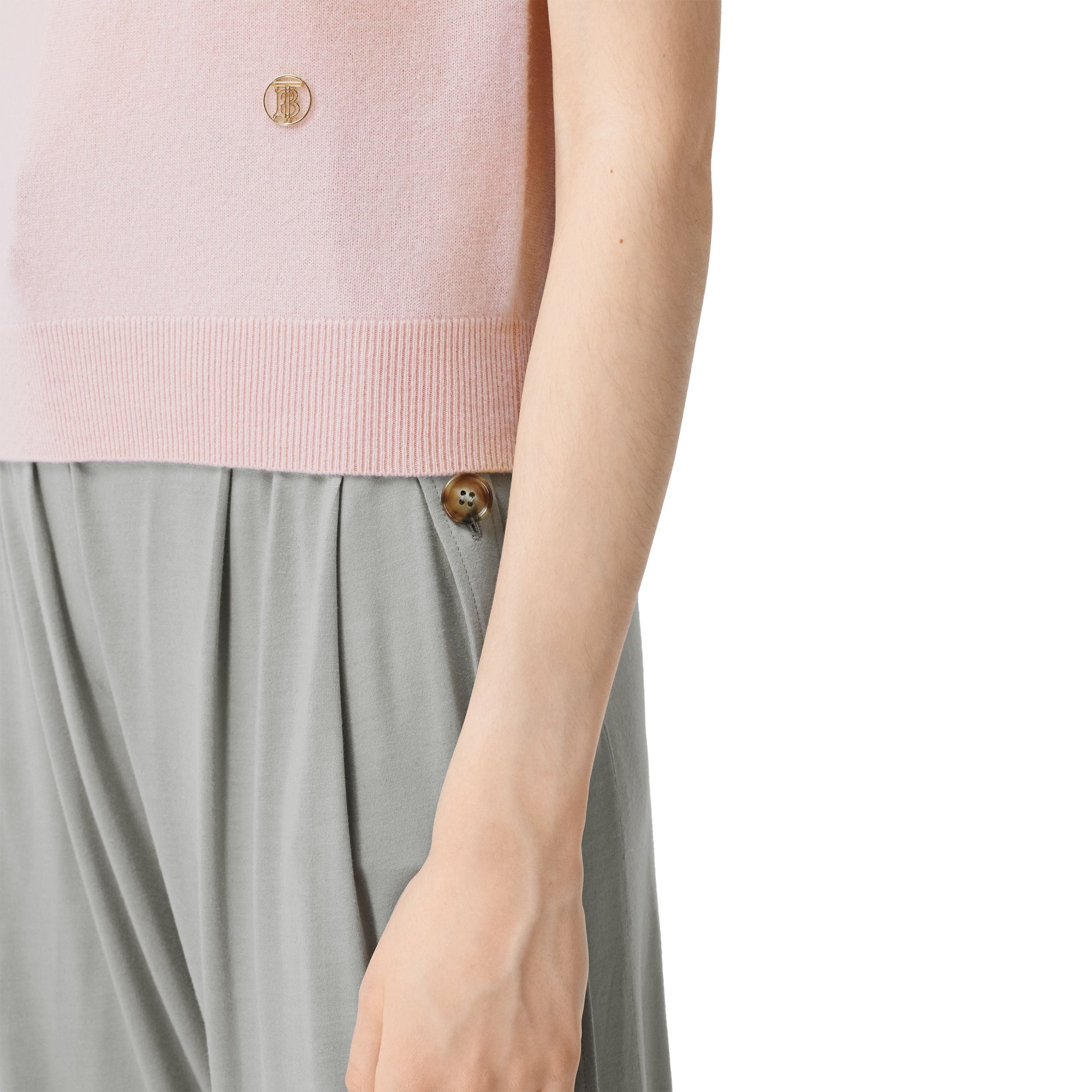 Haut à manches courtes en cachemire monogram - Rose cuivre