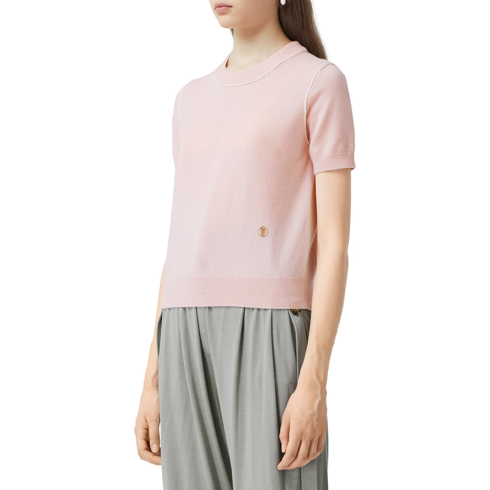Haut à manches courtes en cachemire monogram - Rose cuivre
