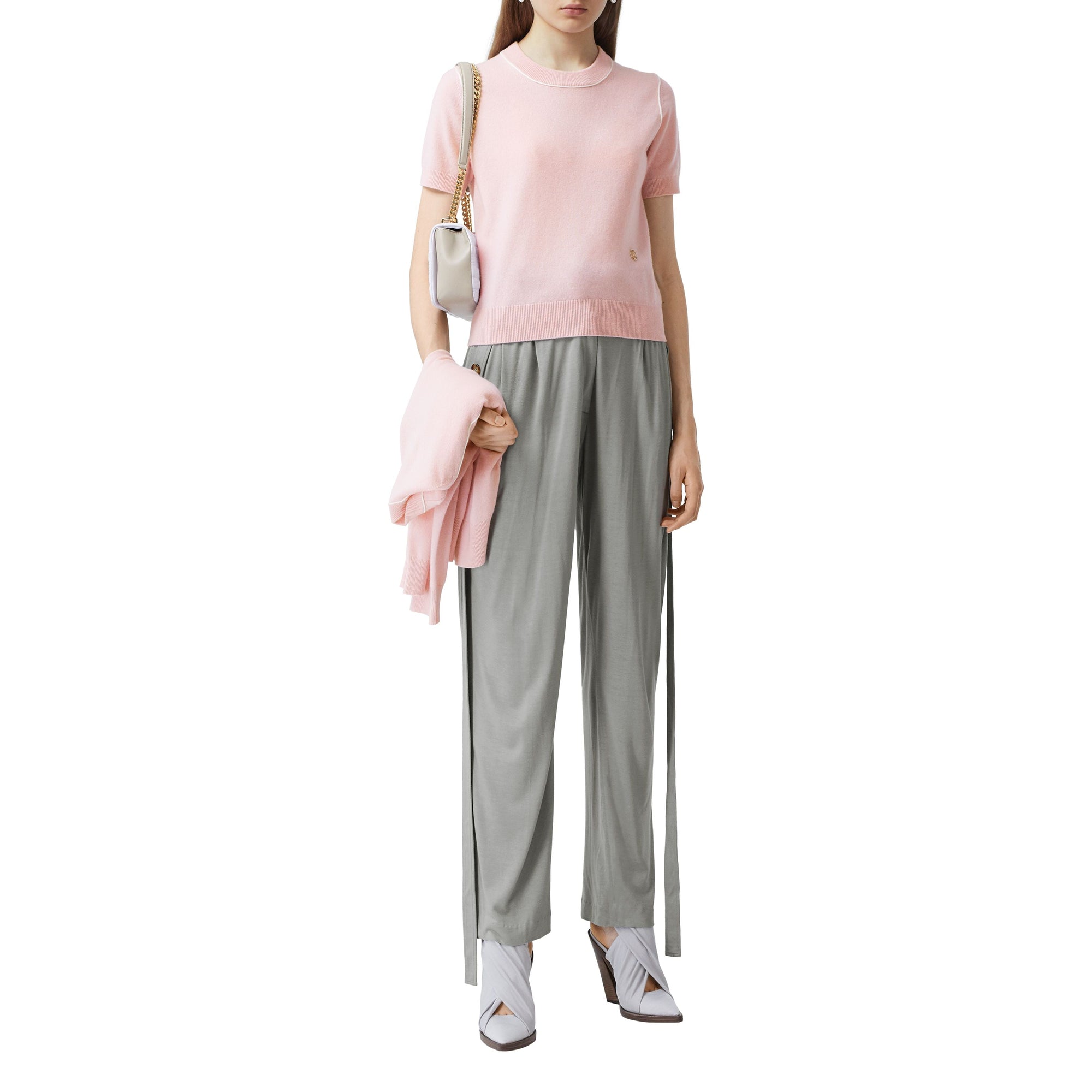 Haut à manches courtes en cachemire monogram - Rose cuivre