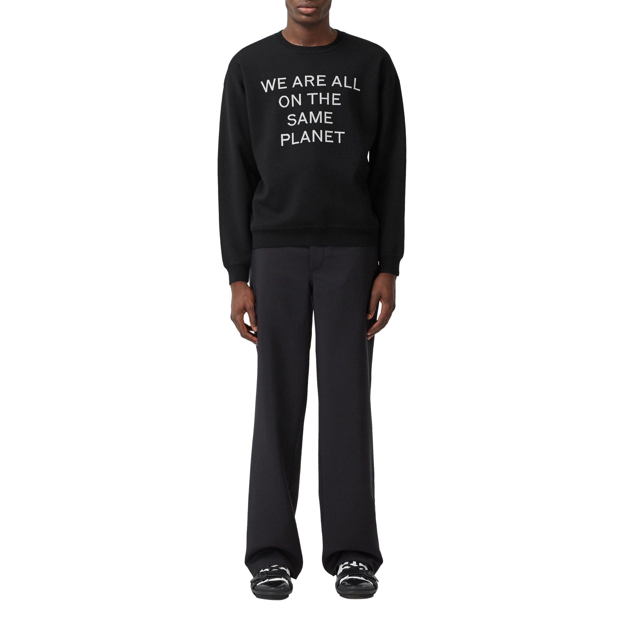 BLACK Pull en laine mérinos mélangée avec slogan