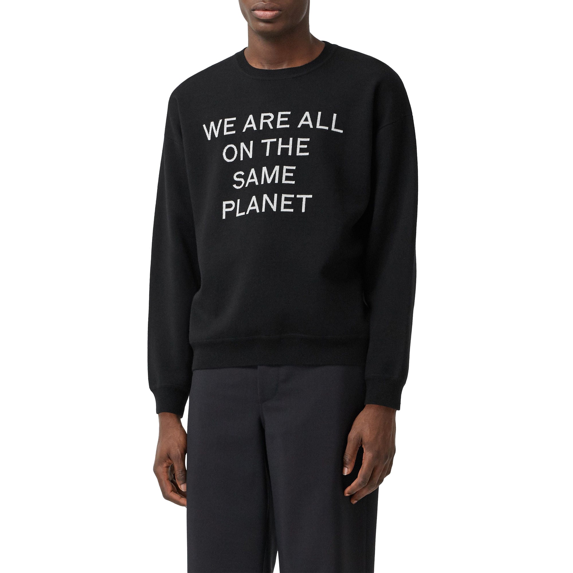 BLACK Pull en laine mérinos mélangée avec slogan