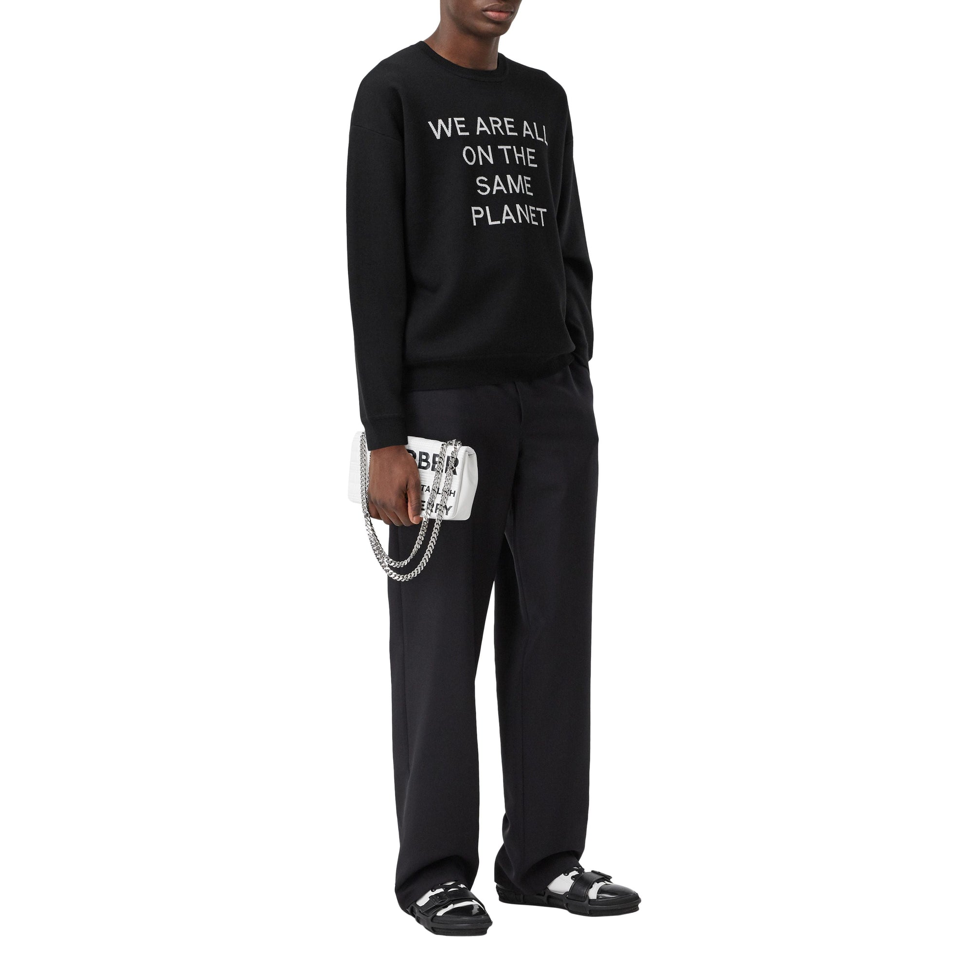 BLACK Pull en laine mérinos mélangée avec slogan
