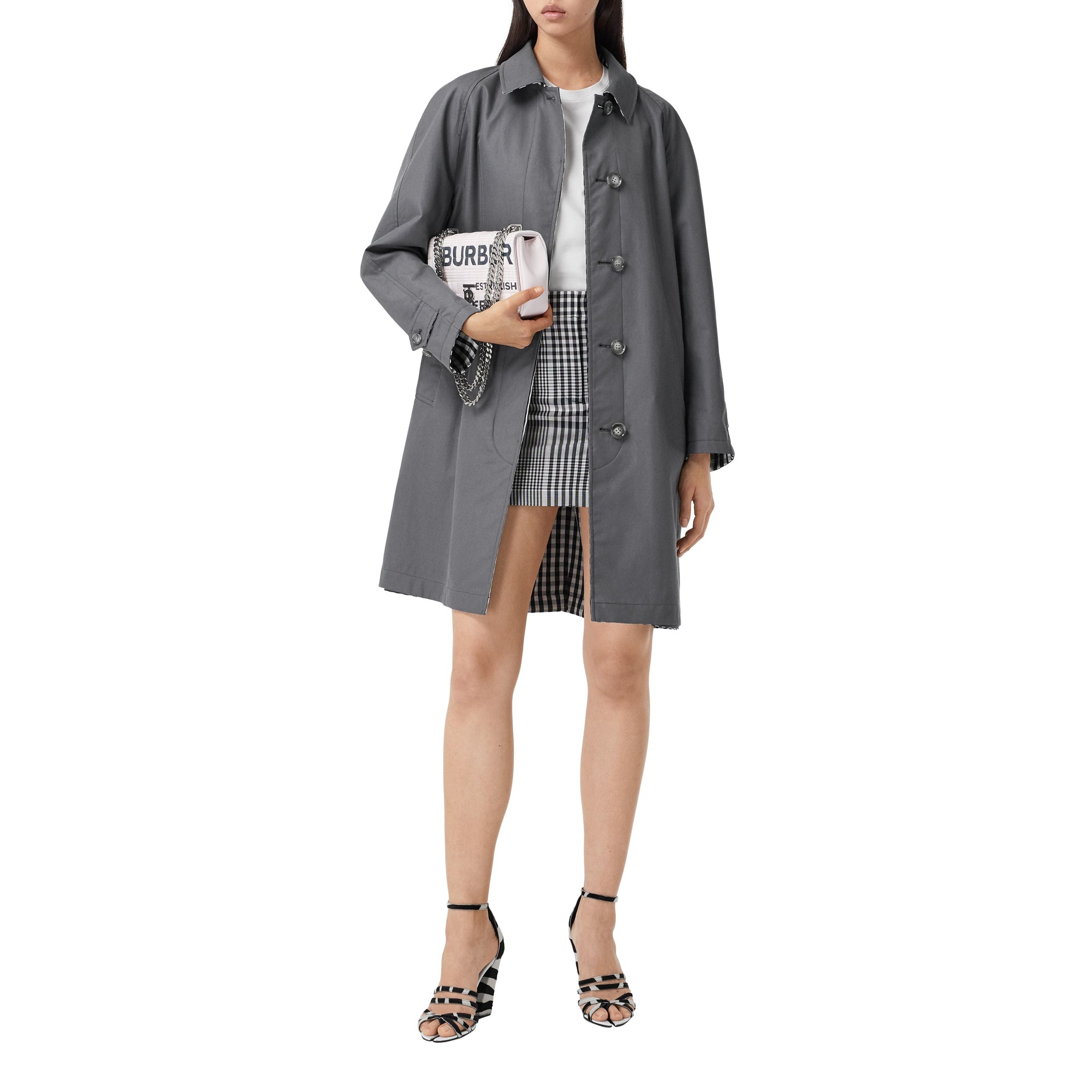 Paletot en gabardine de coton réversible - Gris moyen