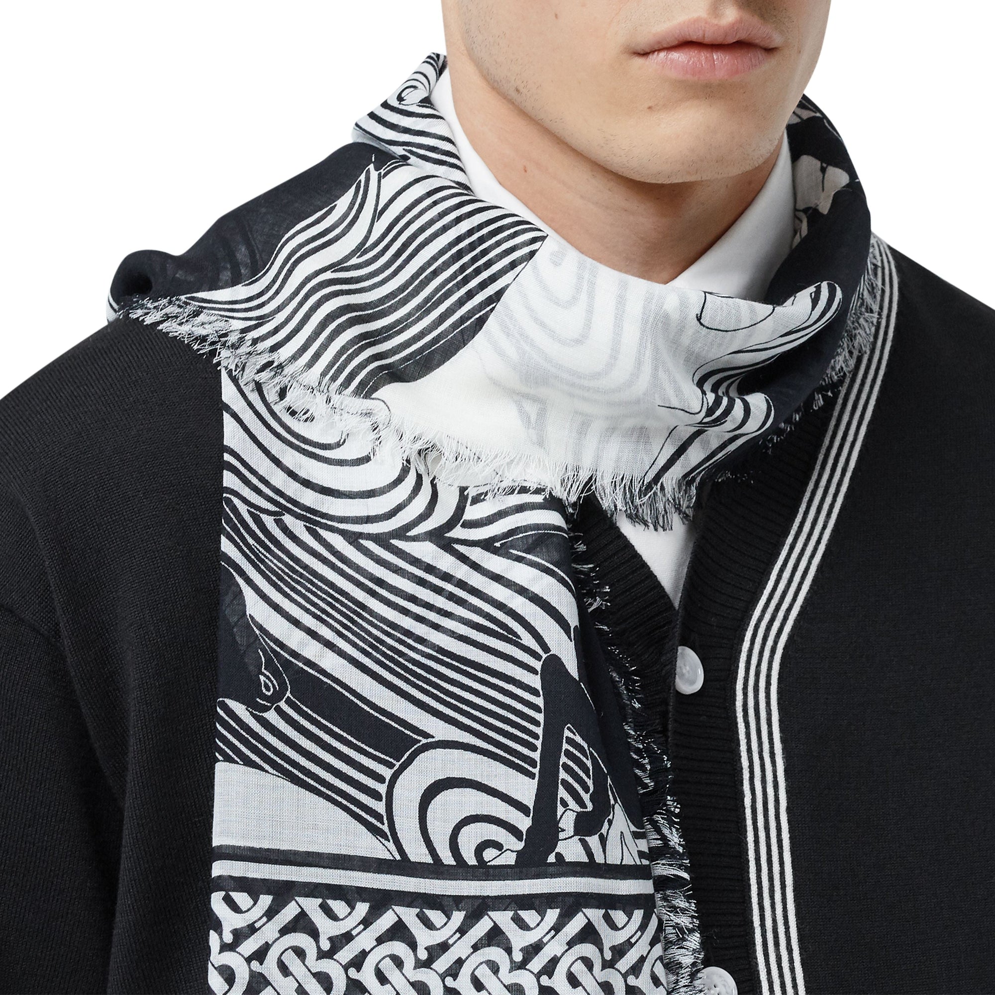 Écharpe en laine et soie à imprimé daim et monogram - Monochrome